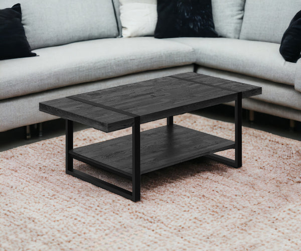 47 Black Rectangular Coffee Table With Shelf