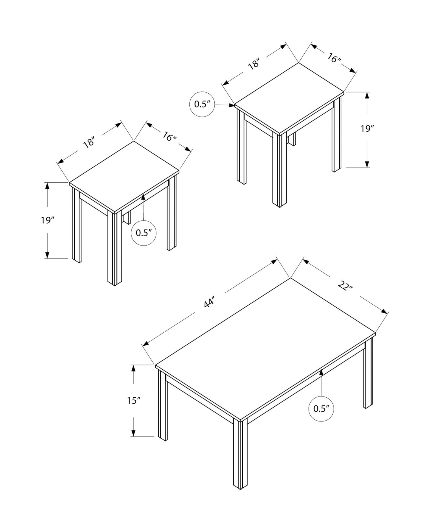 Set Of Three 44" Oak Rectangular Coffee Table