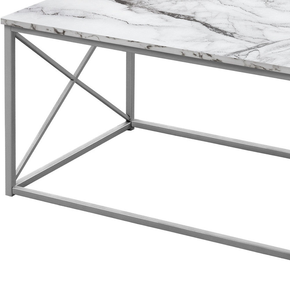 Set Of Three 42" White Rectangular Coffee Table