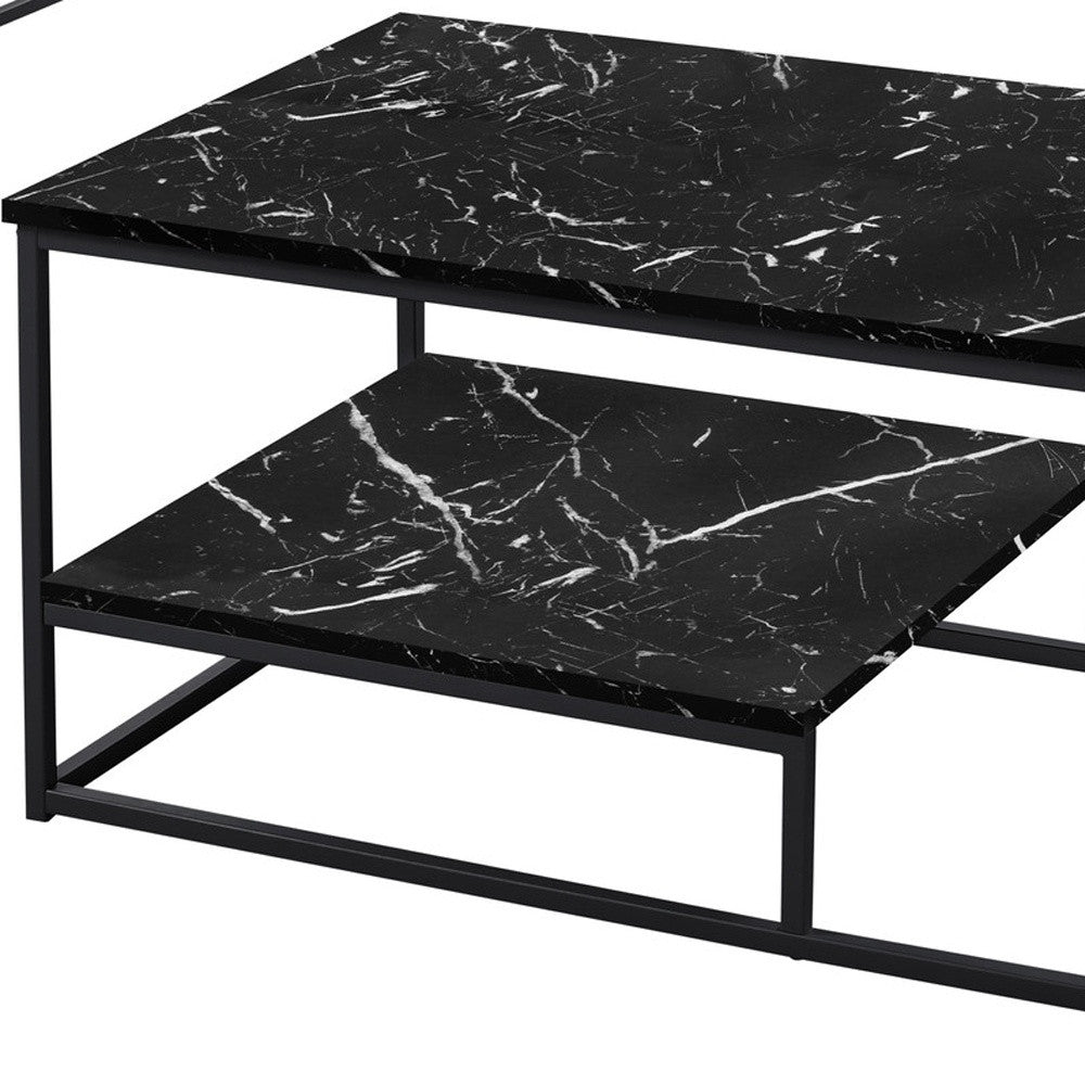 Set Of Three 42" Black Rectangular Coffee Table With Shelf