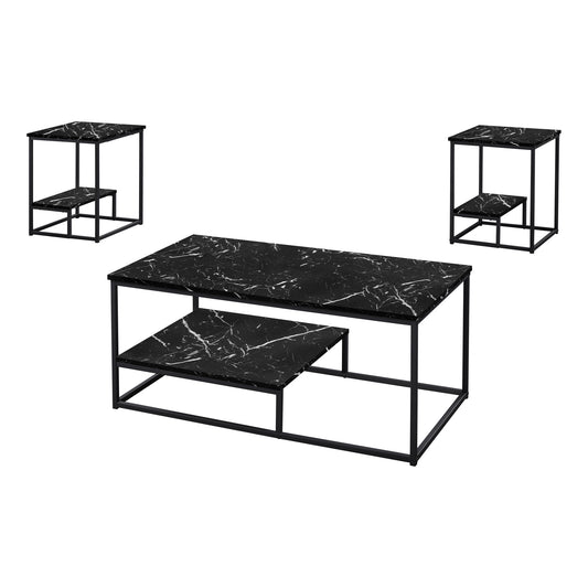 Set Of Three 42" Black Rectangular Coffee Table With Shelf