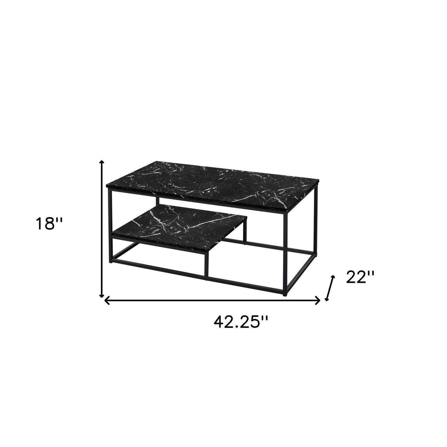 Set Of Three 42" Black Rectangular Coffee Table With Shelf