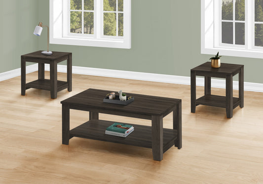 Set Of Three 42" Oak Rectangular Coffee Table With Three Shelves