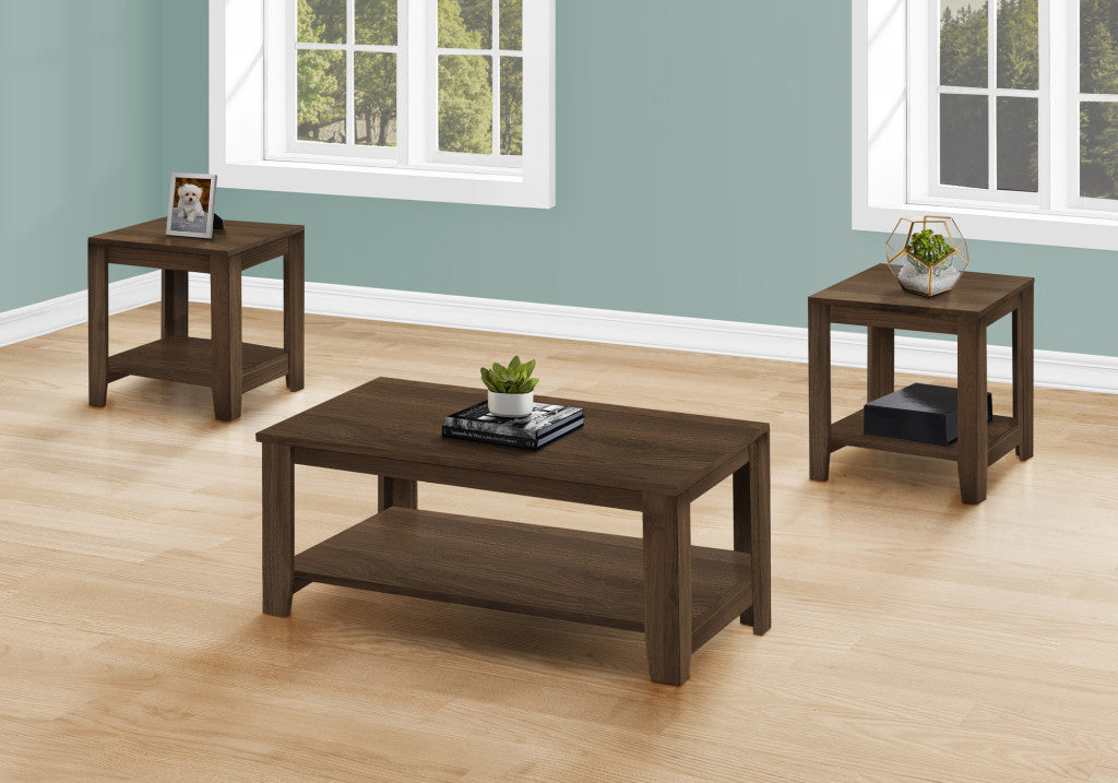 Set Of Three 42" Dark Brown Rectangular Coffee Table With Three Shelves