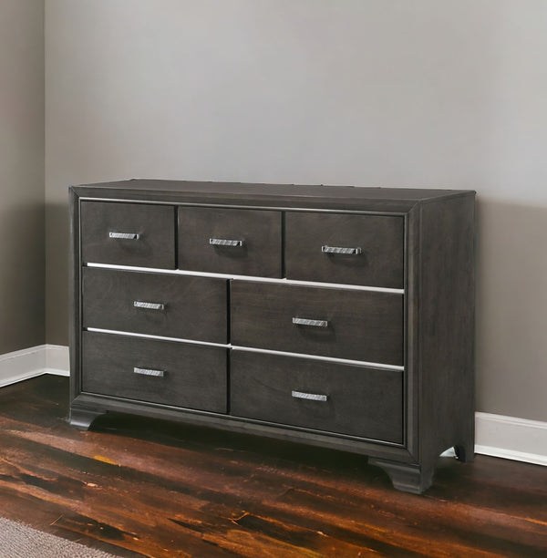 58 Gray Solid and Manufactured Wood Seven Drawer Triple Dresser