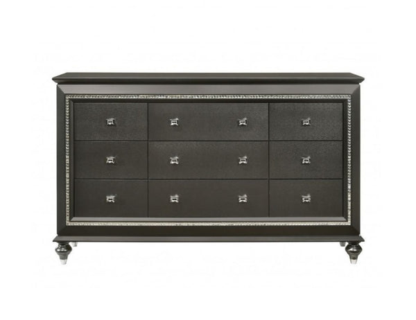 66 Gray Solid and Manufactured Wood Nine Drawer Triple Dresser