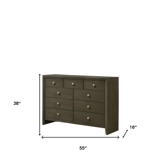 55" Gray Solid and Manufactured Wood Nine Drawer Triple Dresser