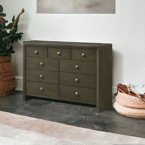 55 Gray Solid and Manufactured Wood Nine Drawer Triple Dresser