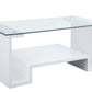47" White And Clear Glass And Manufactured Wood Rectangular Coffee Table With Shelf