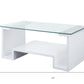 47" White And Clear Glass And Manufactured Wood Rectangular Coffee Table With Shelf