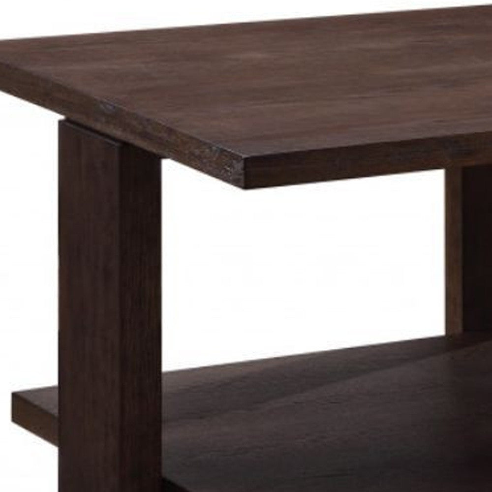 52" Walnut Manufactured Wood Rectangular Coffee Table With Shelf