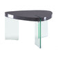 31" Clear Glass And Gray High Gloss Triangle Coffee Table