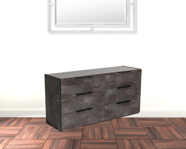 61 Grey Faux Marble Solid Manufactured Wood Six Drawer Double Dresser