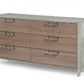 64" Brown Oak Grey Solid And Manufactured Wood Six Drawer Dresser