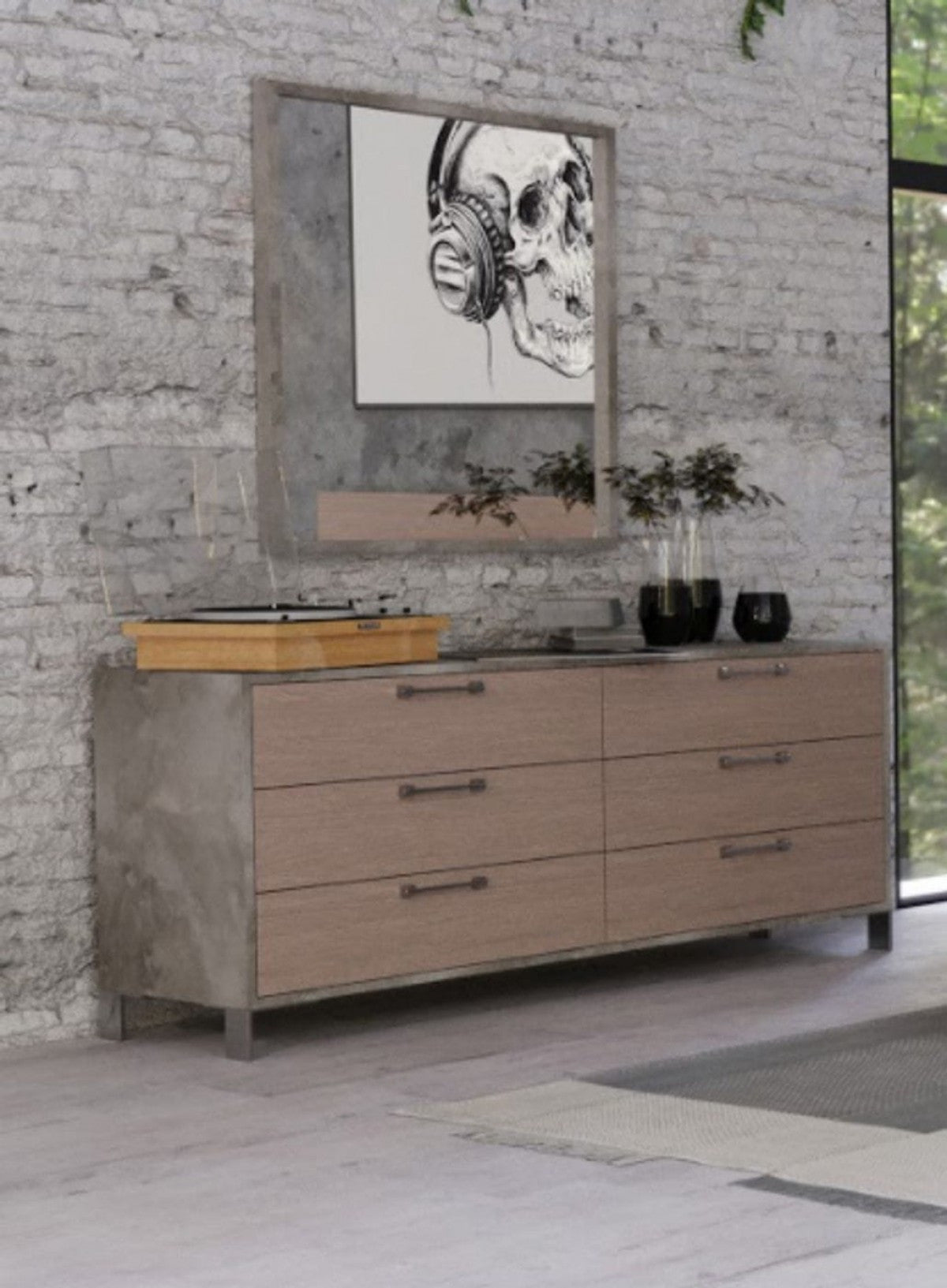 64" Brown Oak Grey Solid And Manufactured Wood Six Drawer Dresser