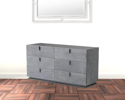 59" Gunmetal Grey Crackle Finish Six Drawer Double Dresser