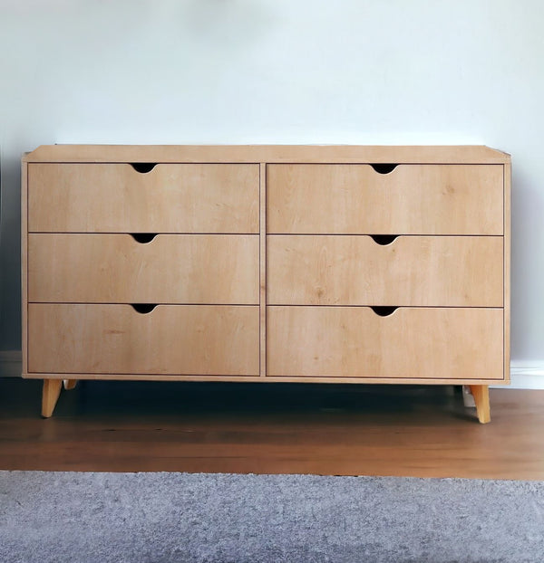 59 Natural Scoop Handle Six Drawer Double Dresser