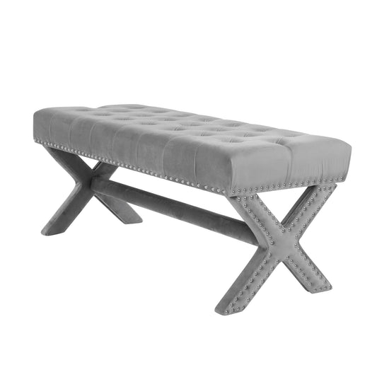 45" Gray Upholstered Velvet Bench