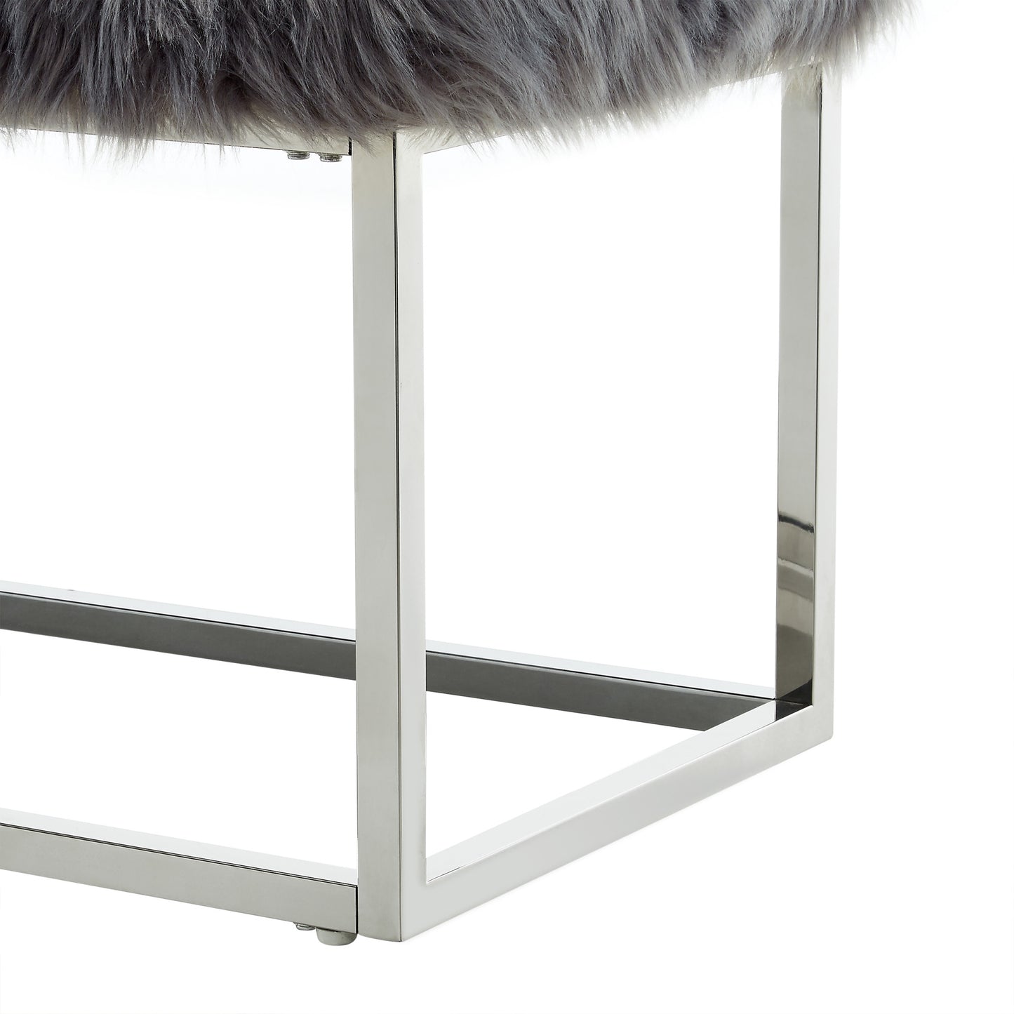 40" Gray And Silver Upholstered Faux Fur Bench