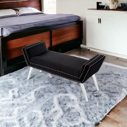 45" Black And Clear Upholstered Velvet Bench