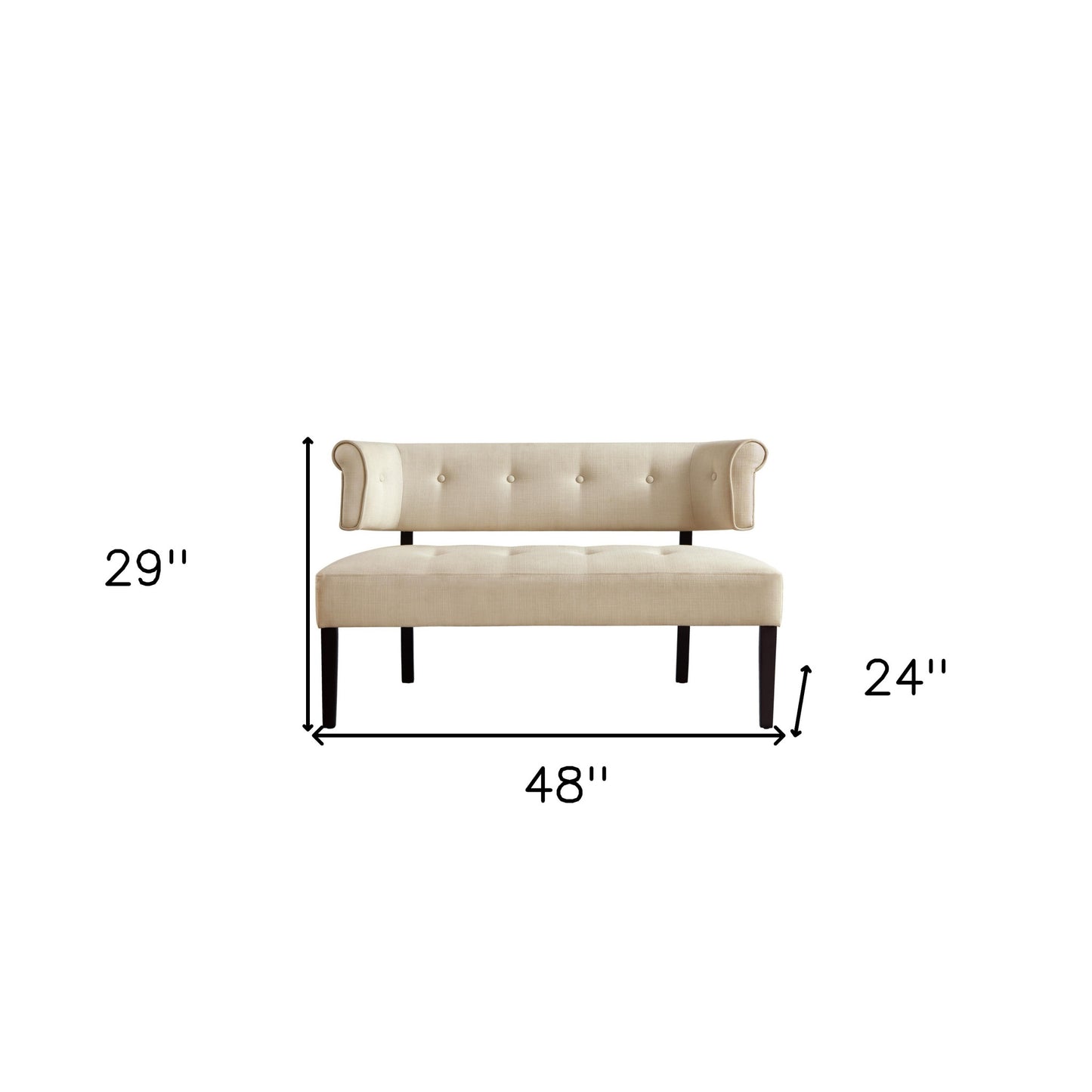 48" Beige and Dark Brown Upholstered Linen Bench