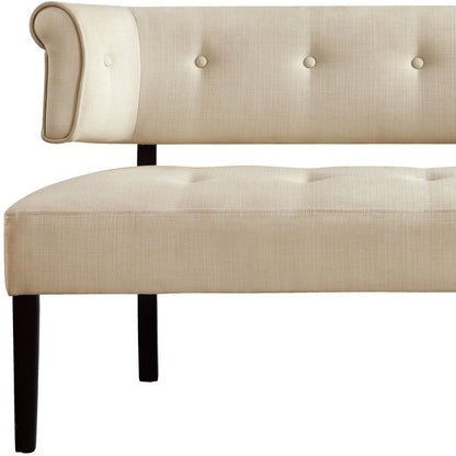 48" Beige and Dark Brown Upholstered Linen Bench