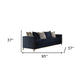 95" Blue Velvet Sofa And Toss Pillows With Silver Legs