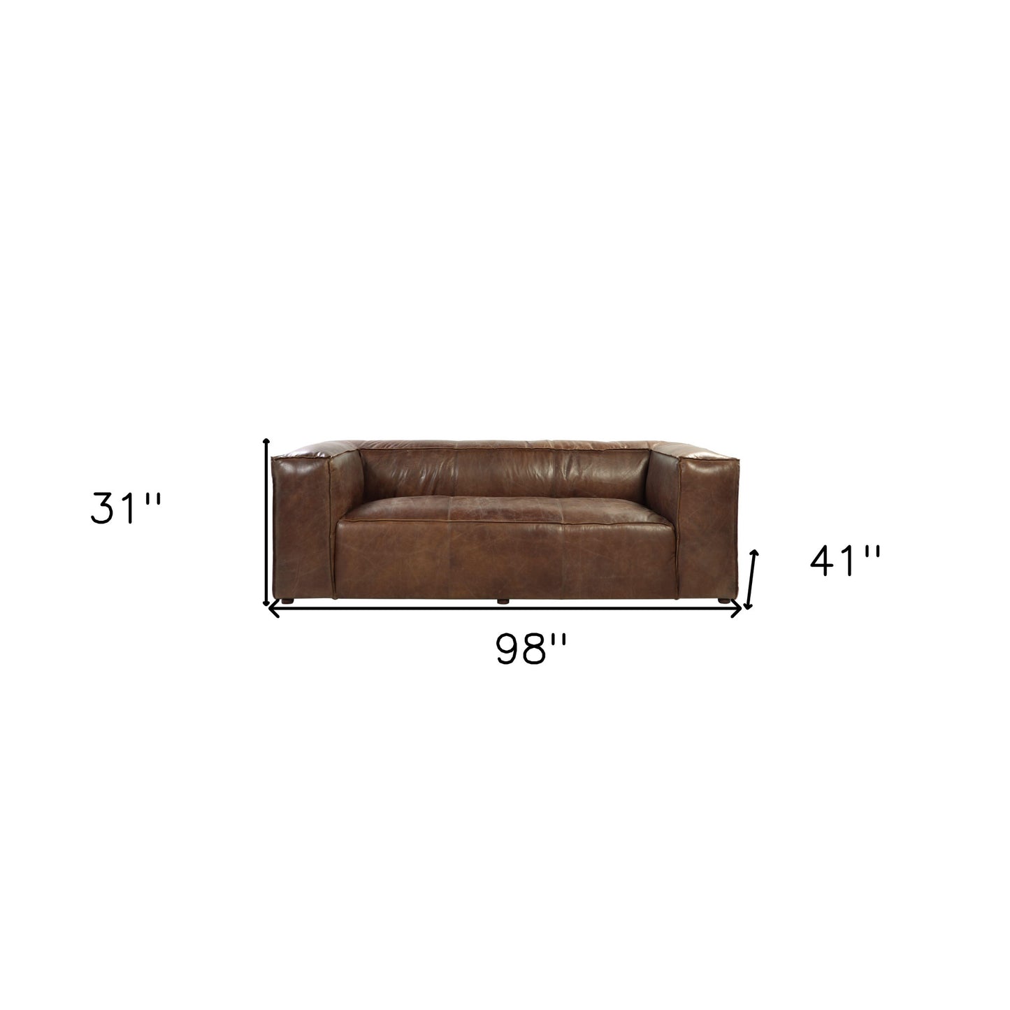 98" Brown Top Grain Leather Sofa With Black Legs