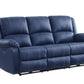 81" Blue Faux Leather Reclining USB Sofa With Black Legs