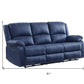 81" Blue Faux Leather Reclining USB Sofa With Black Legs