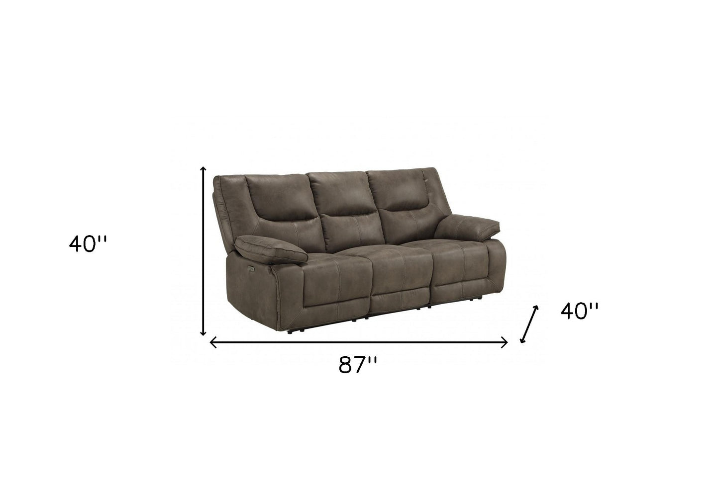 87" Gray Faux Leather Reclining USB Sofa With Black Legs