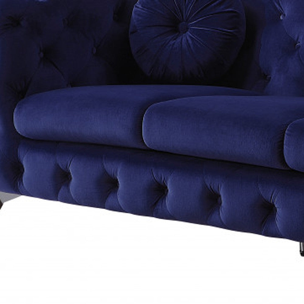 90" Blue Velvet Sofa With Silver Legs