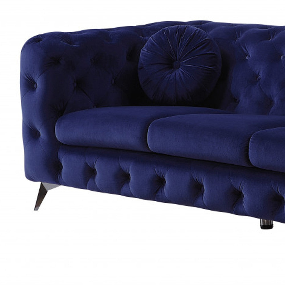 90" Blue Velvet Sofa With Silver Legs