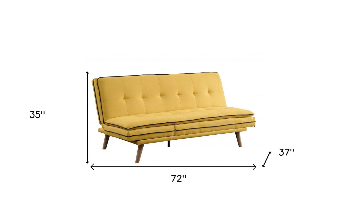 72" Yellow Linen Sofa With Brown Legs