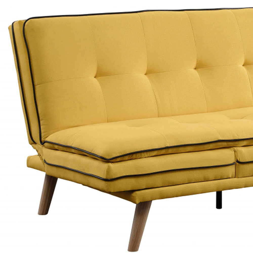 72" Yellow Linen Sofa With Brown Legs