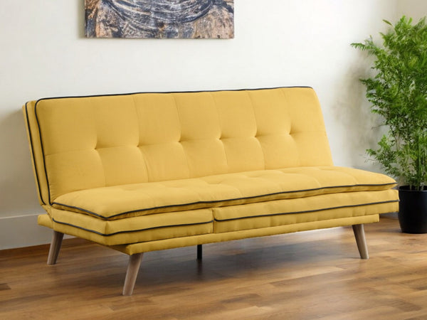 72 Yellow Linen Sofa With Brown Legs