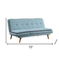 72" Blue Linen Sofa With Brown Legs