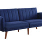 76" Blue Linen Sleeper Sofa With Wood Brown Legs