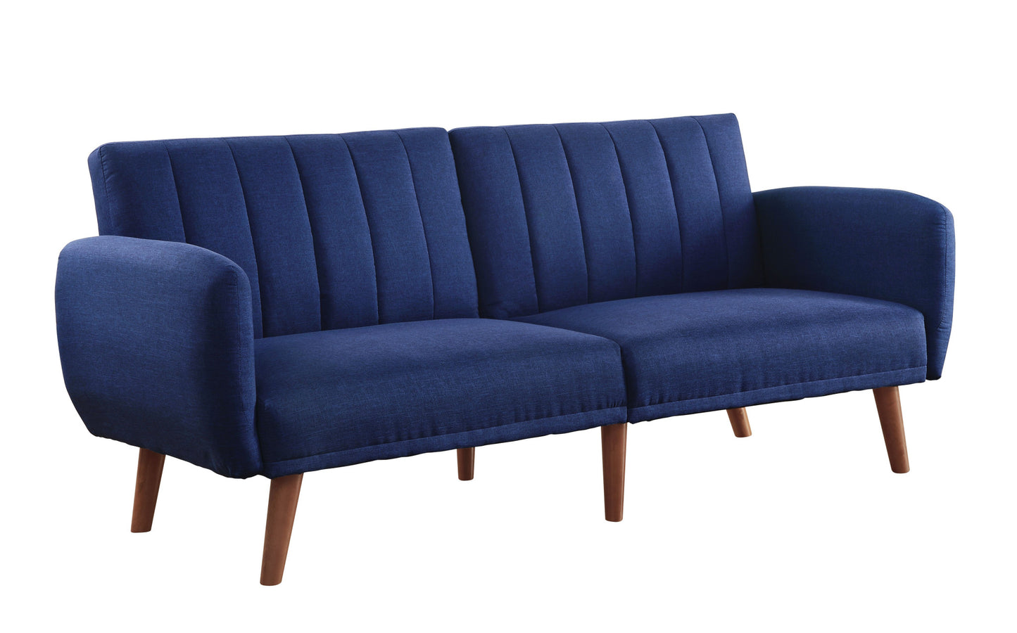 76" Blue Linen Sleeper Sofa With Wood Brown Legs