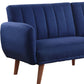 76" Blue Linen Sleeper Sofa With Wood Brown Legs