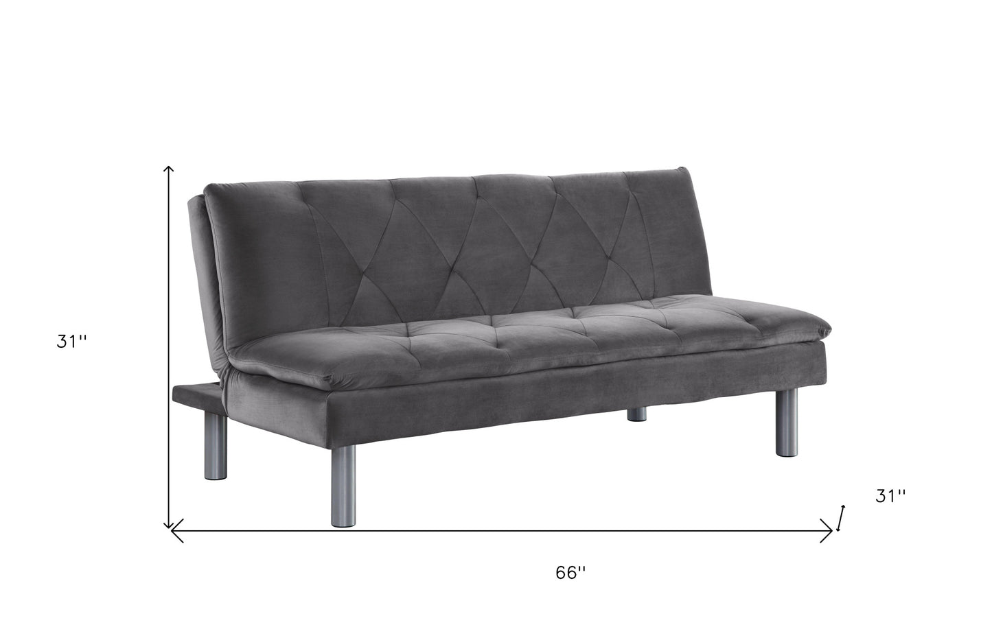 66" Gray Velvet Sleeper Sleeper Sofa With Silver Legs