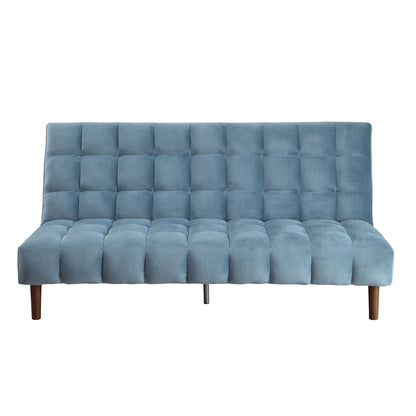 76" Teal Blue Velvet Sleeper Sofa With Wood Brown Legs