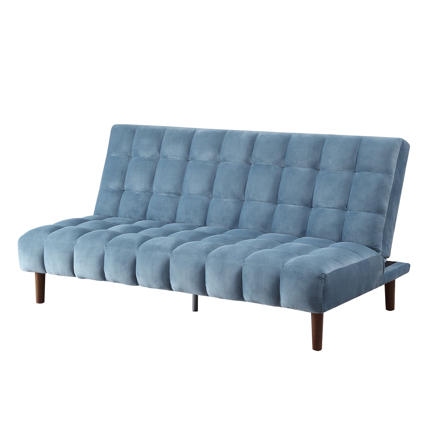 76" Teal Blue Velvet Sleeper Sofa With Wood Brown Legs