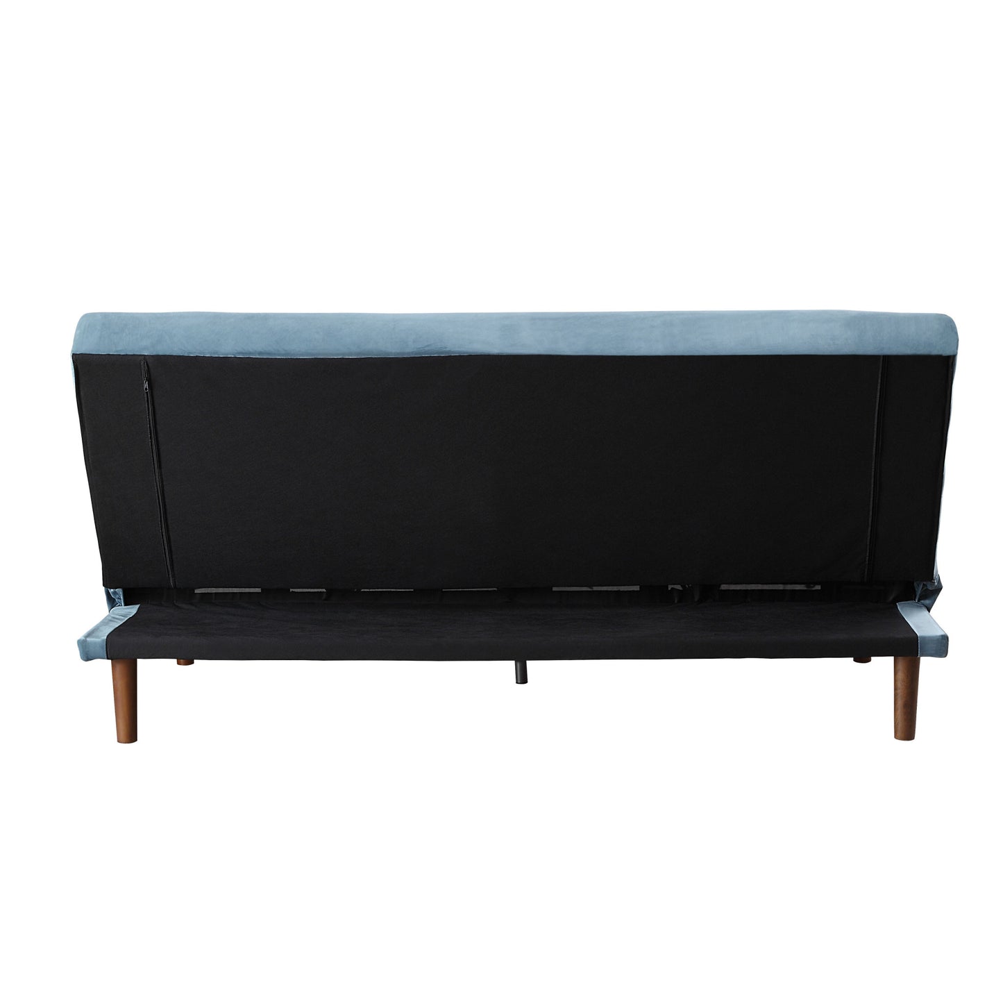 76" Teal Blue Velvet Sleeper Sofa With Wood Brown Legs