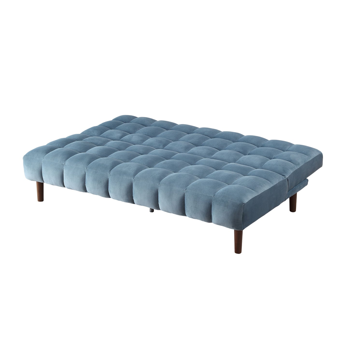 76" Teal Blue Velvet Sleeper Sofa With Wood Brown Legs