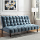 76" Teal Blue Velvet Sleeper Sofa With Wood Brown Legs