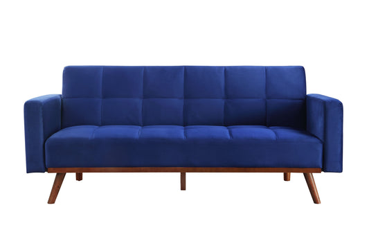 76" Blue Velvet Sleeper Sofa With Natural Legs