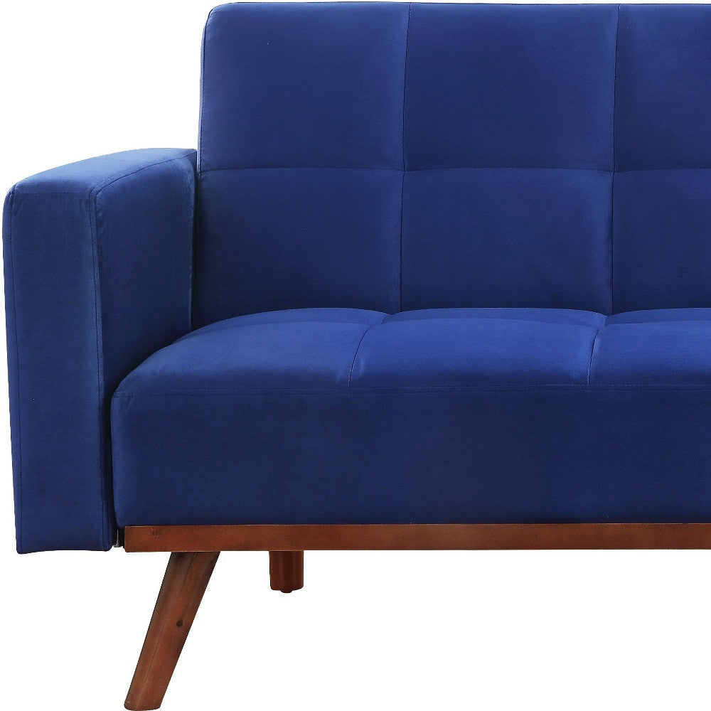 76" Blue Velvet Sleeper Sofa With Natural Legs