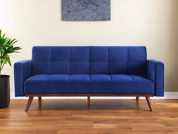 76 Blue Velvet Sleeper Sofa With Natural Legs