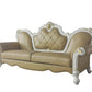 93" Golden Brown Faux Leather Sofa And Toss Pillows With Pearl Legs